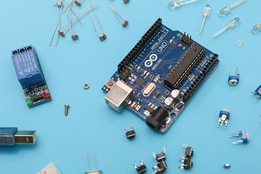 An image of a circuit board with electronic parts